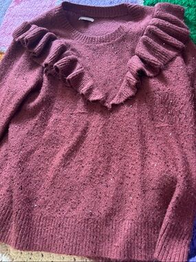 LC Lauren Conrad Mauve Ruffle-Trim Crewneck Sweater